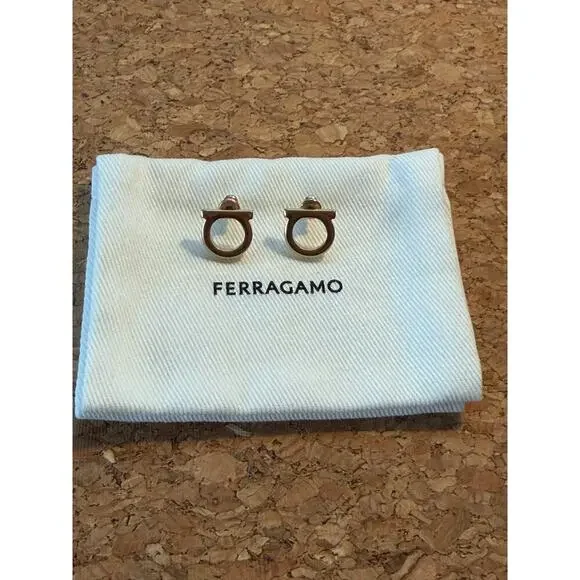 Salvatore Ferragamo Iconic Gold Gancini Earrings Small MINT - Picture 6 of 9
